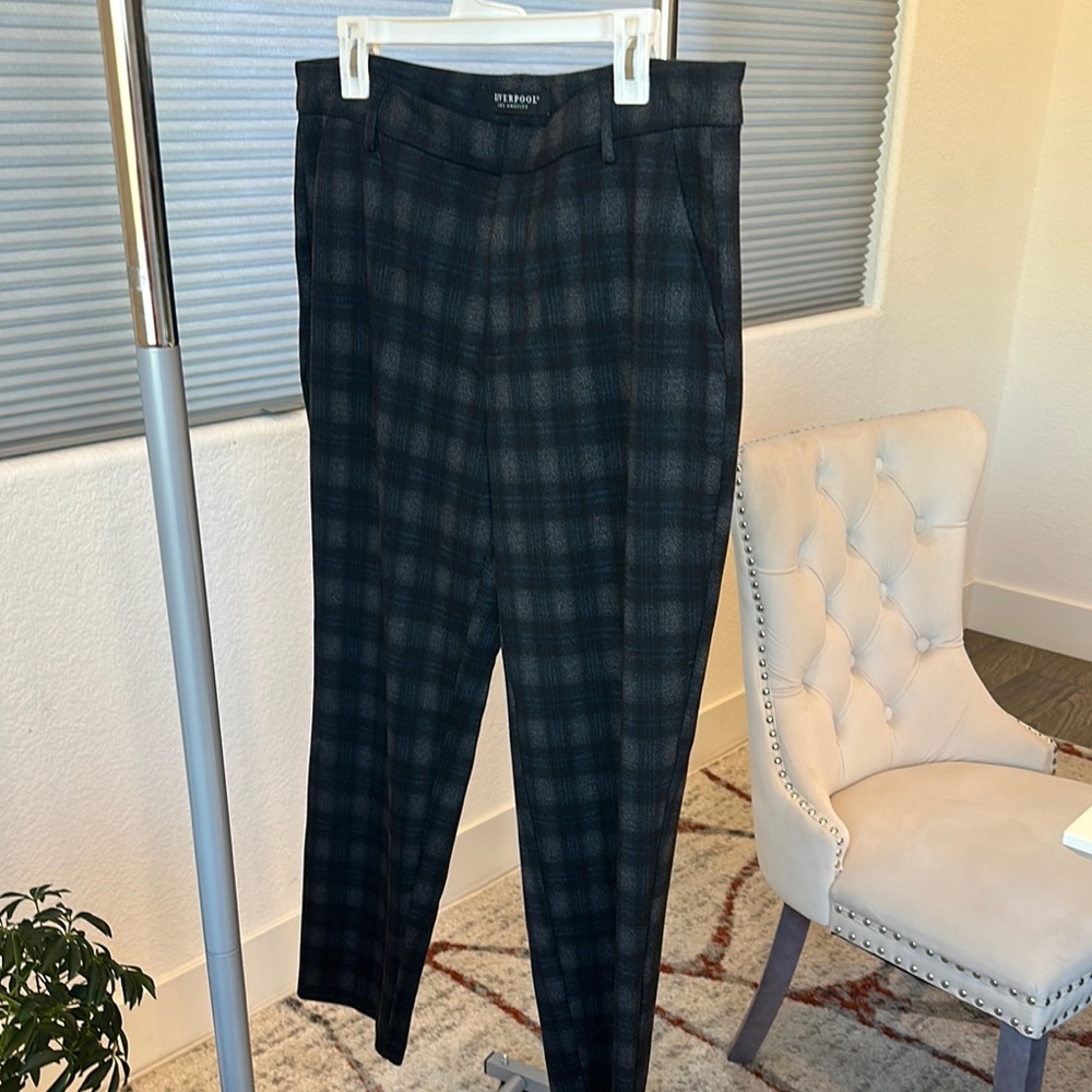 Liverpool Black and Dark Gray Plaid Ankle Pants